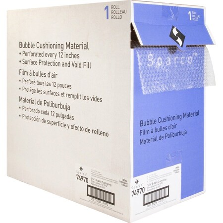 Sparco Bubble Cushioning, 3/16", Dispenser Carton, 12"x175', CL SPR74970